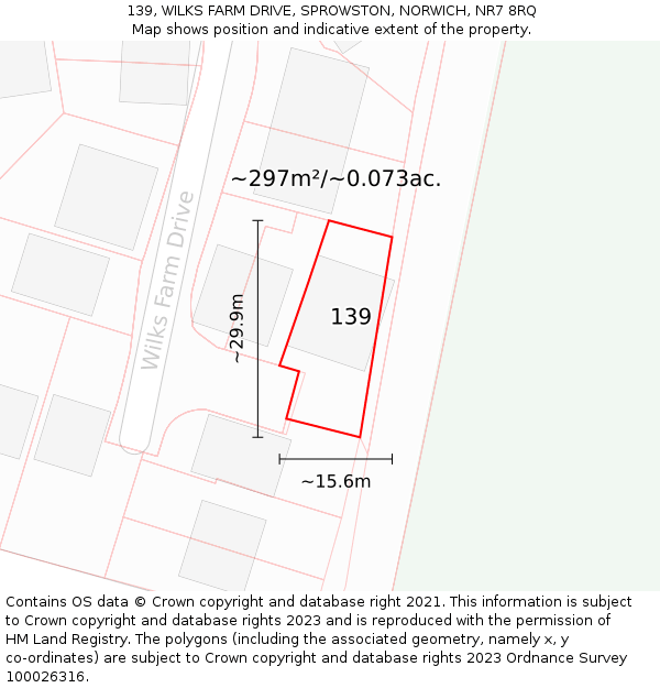 139, WILKS FARM DRIVE, SPROWSTON, NORWICH, NR7 8RQ: Plot and title map