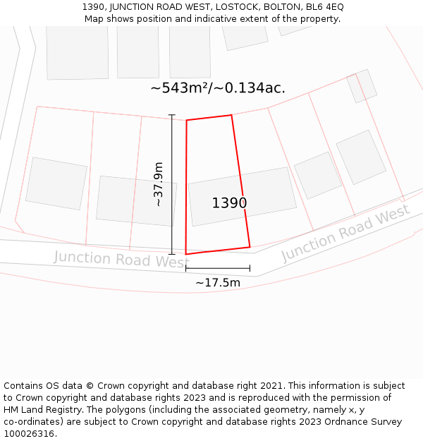 1390, JUNCTION ROAD WEST, LOSTOCK, BOLTON, BL6 4EQ: Plot and title map