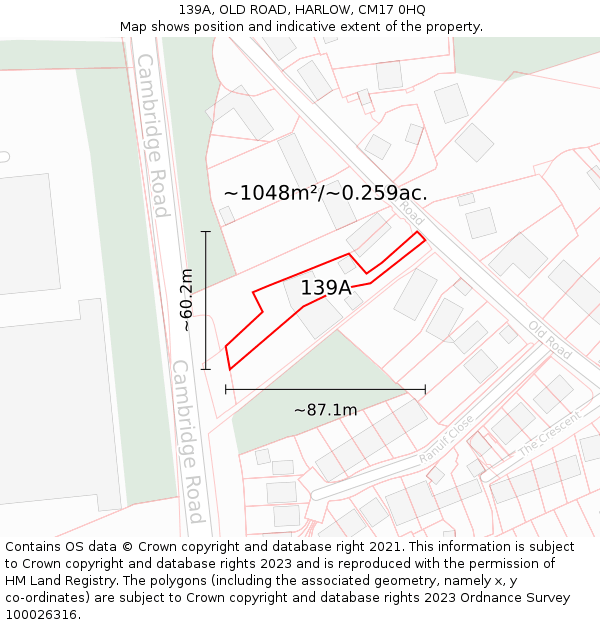 139A, OLD ROAD, HARLOW, CM17 0HQ: Plot and title map