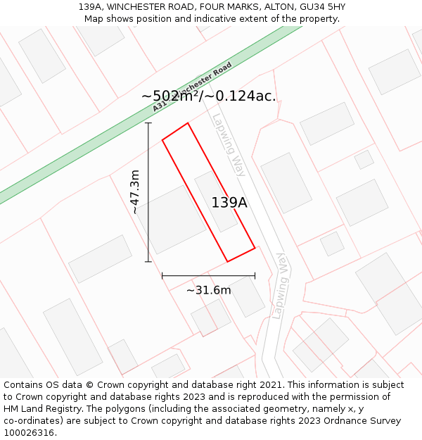 139A, WINCHESTER ROAD, FOUR MARKS, ALTON, GU34 5HY: Plot and title map