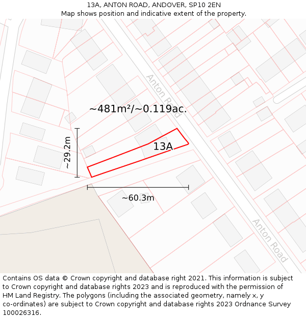 13A, ANTON ROAD, ANDOVER, SP10 2EN: Plot and title map