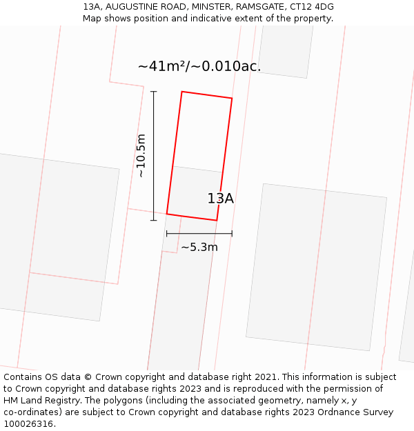 13A, AUGUSTINE ROAD, MINSTER, RAMSGATE, CT12 4DG: Plot and title map