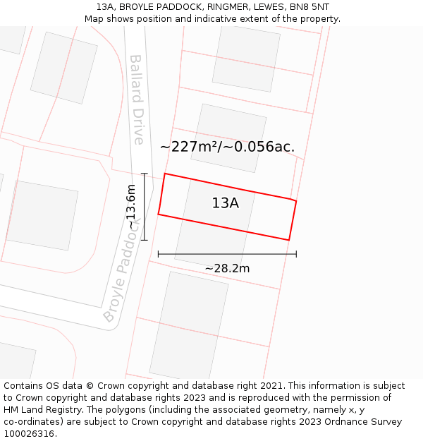 13A, BROYLE PADDOCK, RINGMER, LEWES, BN8 5NT: Plot and title map