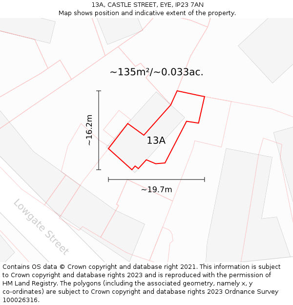 13A, CASTLE STREET, EYE, IP23 7AN: Plot and title map