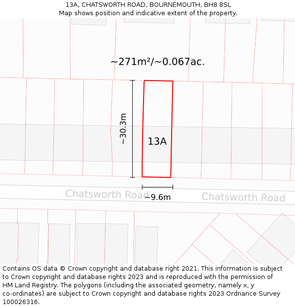 13A, CHATSWORTH ROAD, BOURNEMOUTH, BH8 8SL: Plot and title map