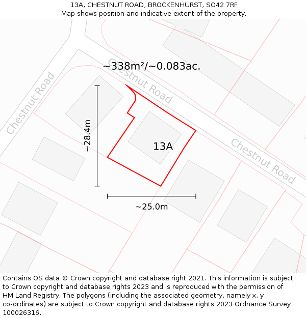 13A, CHESTNUT ROAD, BROCKENHURST, SO42 7RF: Plot and title map