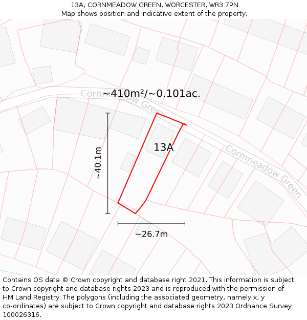 13A, CORNMEADOW GREEN, WORCESTER, WR3 7PN: Plot and title map