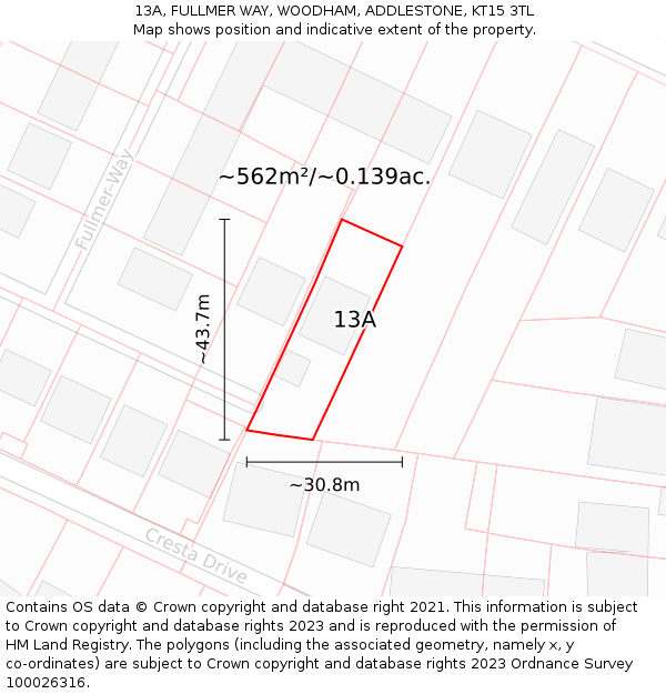 13A, FULLMER WAY, WOODHAM, ADDLESTONE, KT15 3TL: Plot and title map
