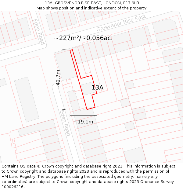 13A, GROSVENOR RISE EAST, LONDON, E17 9LB: Plot and title map