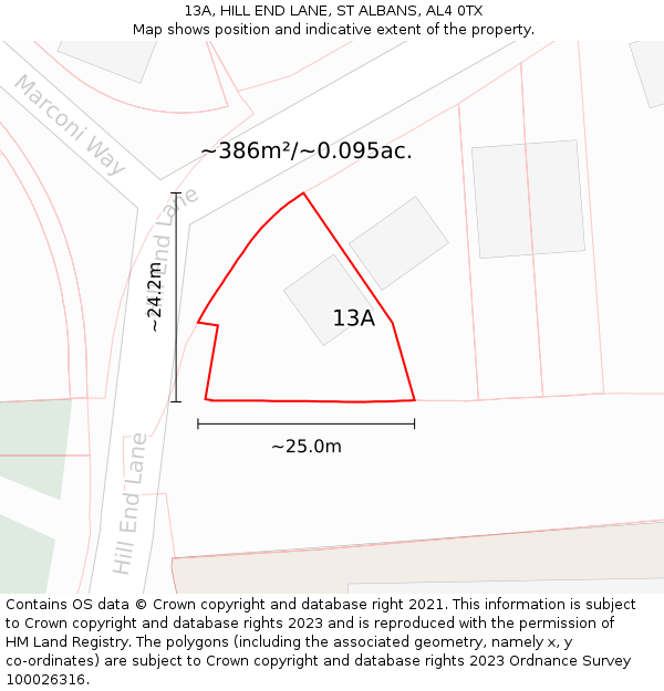 13A, HILL END LANE, ST ALBANS, AL4 0TX: Plot and title map
