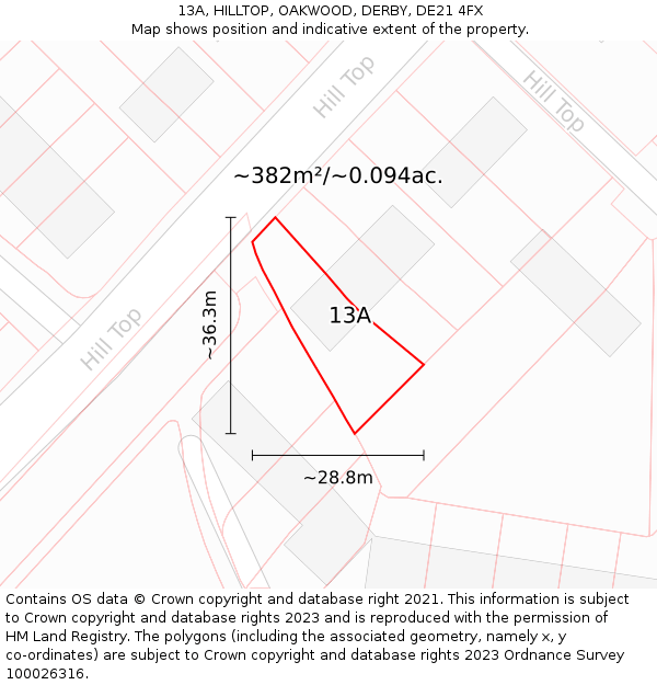 13A, HILLTOP, OAKWOOD, DERBY, DE21 4FX: Plot and title map