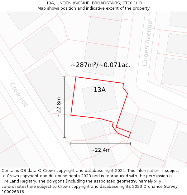 13A, LINDEN AVENUE, BROADSTAIRS, CT10 1HR: Plot and title map