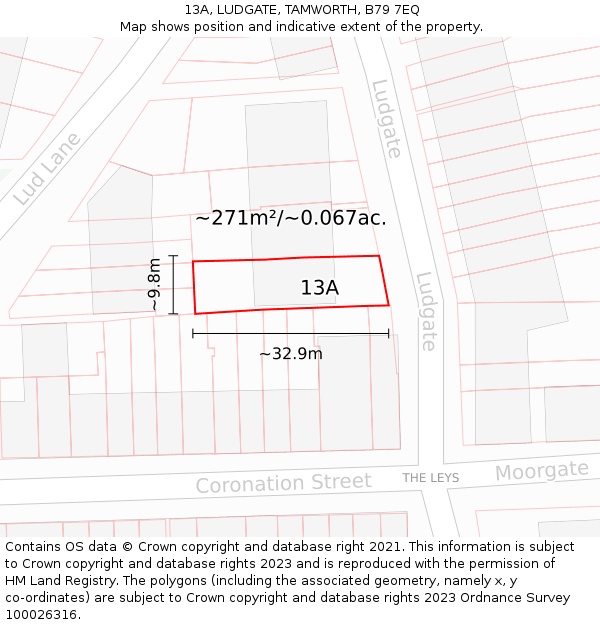 13A, LUDGATE, TAMWORTH, B79 7EQ: Plot and title map