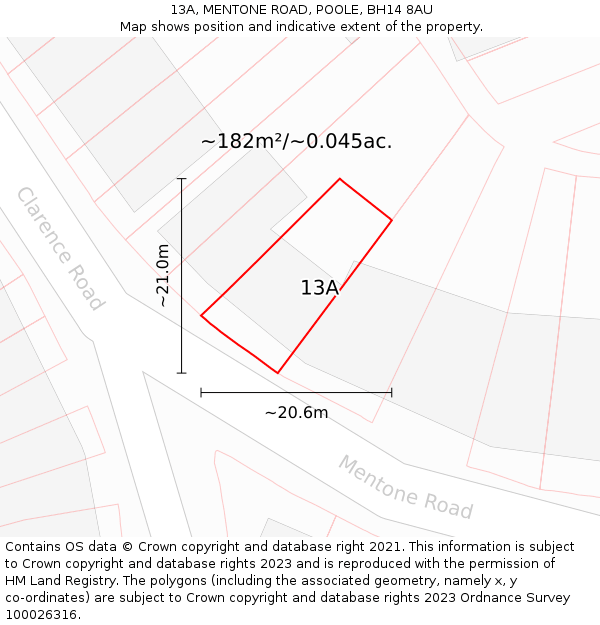 13A, MENTONE ROAD, POOLE, BH14 8AU: Plot and title map