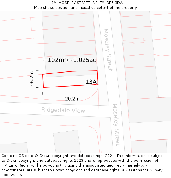 13A, MOSELEY STREET, RIPLEY, DE5 3DA: Plot and title map