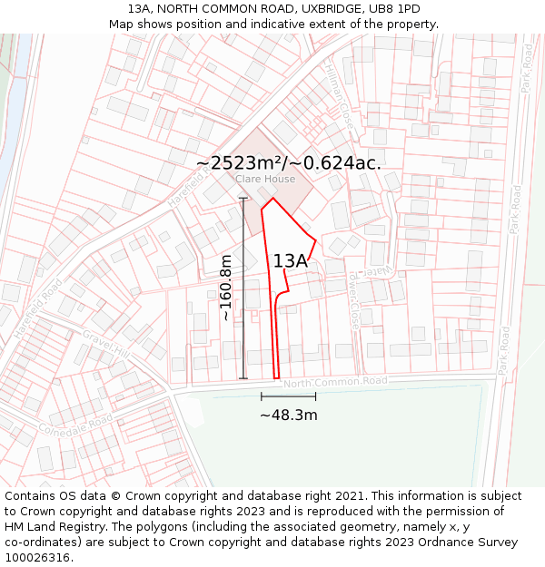 13A, NORTH COMMON ROAD, UXBRIDGE, UB8 1PD: Plot and title map