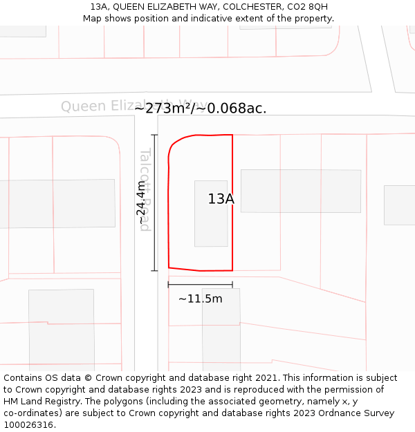 13A, QUEEN ELIZABETH WAY, COLCHESTER, CO2 8QH: Plot and title map