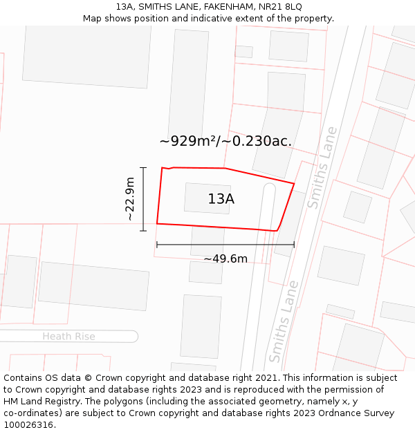 13A, SMITHS LANE, FAKENHAM, NR21 8LQ: Plot and title map