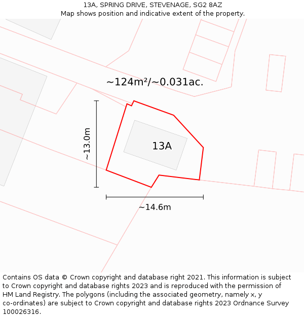13A, SPRING DRIVE, STEVENAGE, SG2 8AZ: Plot and title map