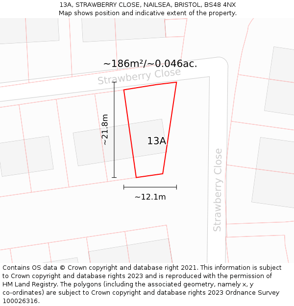 13A, STRAWBERRY CLOSE, NAILSEA, BRISTOL, BS48 4NX: Plot and title map