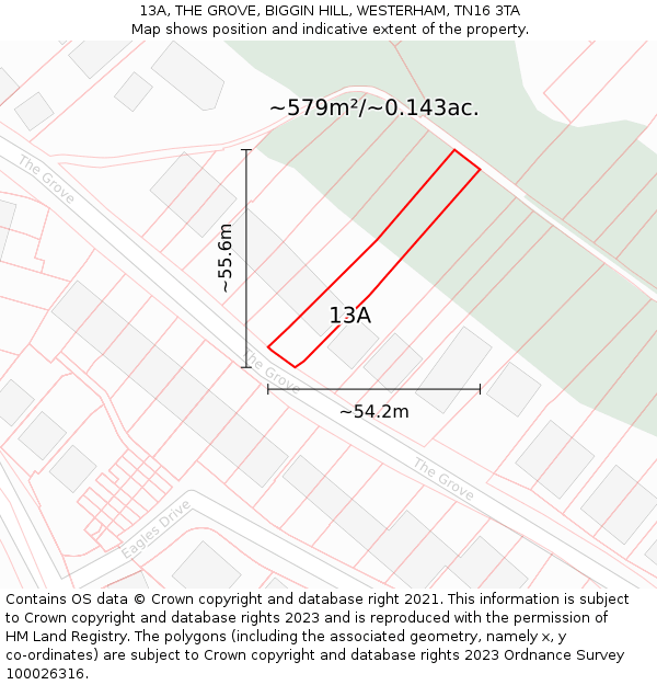 13A, THE GROVE, BIGGIN HILL, WESTERHAM, TN16 3TA: Plot and title map