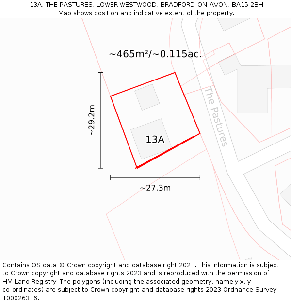 13A, THE PASTURES, LOWER WESTWOOD, BRADFORD-ON-AVON, BA15 2BH: Plot and title map