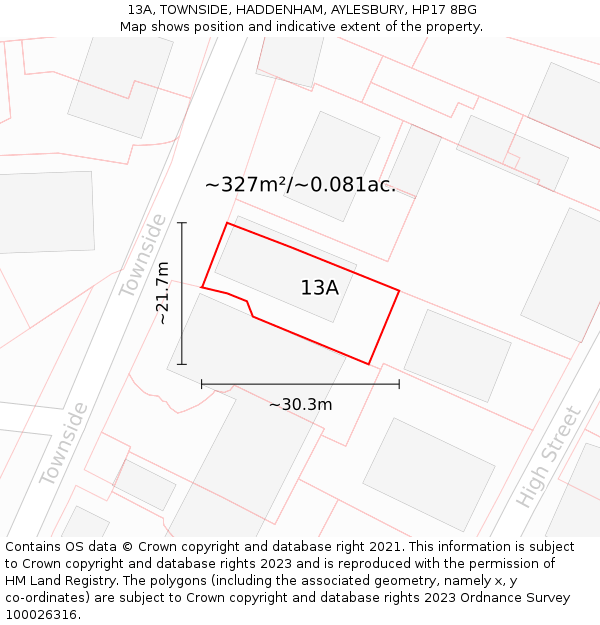13A, TOWNSIDE, HADDENHAM, AYLESBURY, HP17 8BG: Plot and title map