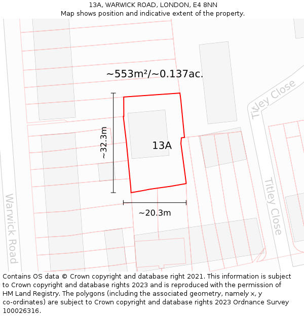 13A, WARWICK ROAD, LONDON, E4 8NN: Plot and title map