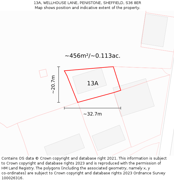 13A, WELLHOUSE LANE, PENISTONE, SHEFFIELD, S36 8ER: Plot and title map