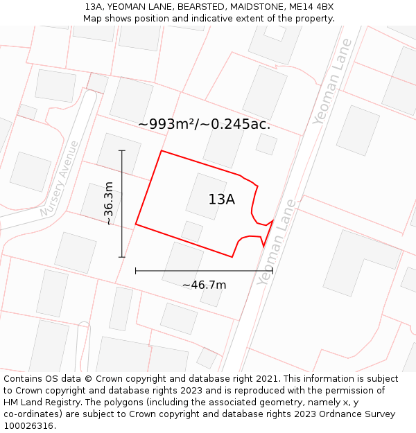 13A, YEOMAN LANE, BEARSTED, MAIDSTONE, ME14 4BX: Plot and title map
