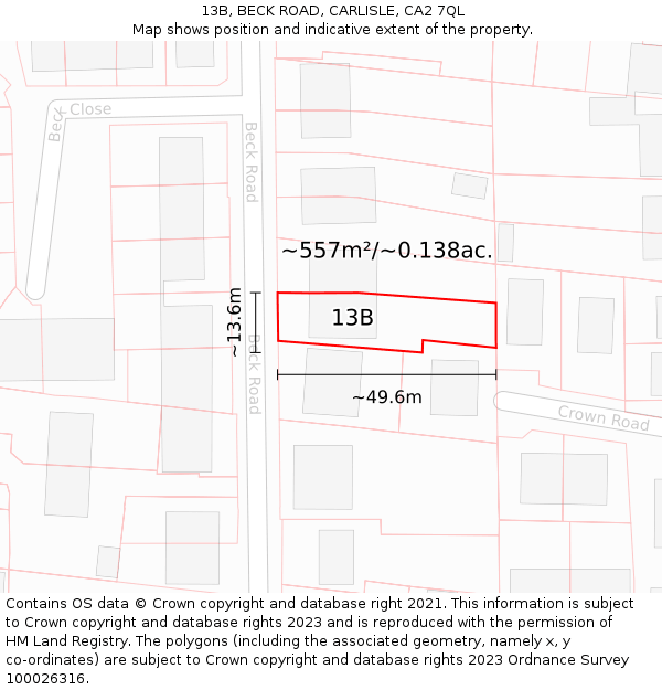 13B, BECK ROAD, CARLISLE, CA2 7QL: Plot and title map