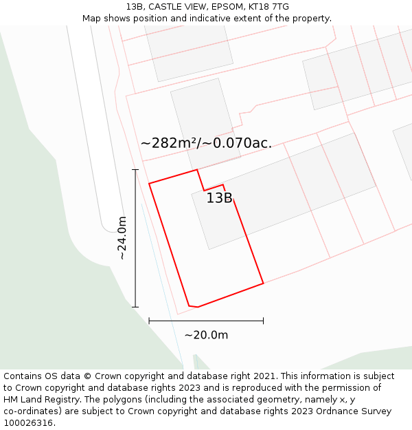 13B, CASTLE VIEW, EPSOM, KT18 7TG: Plot and title map