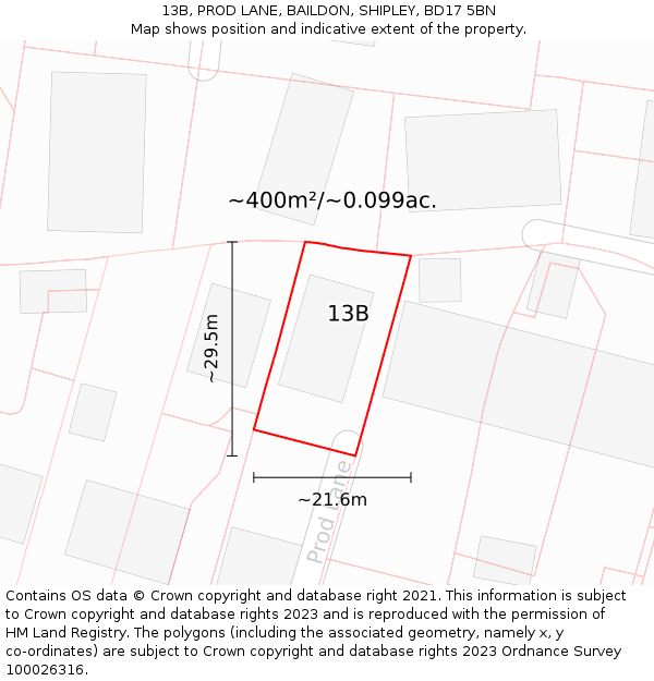 13B, PROD LANE, BAILDON, SHIPLEY, BD17 5BN: Plot and title map