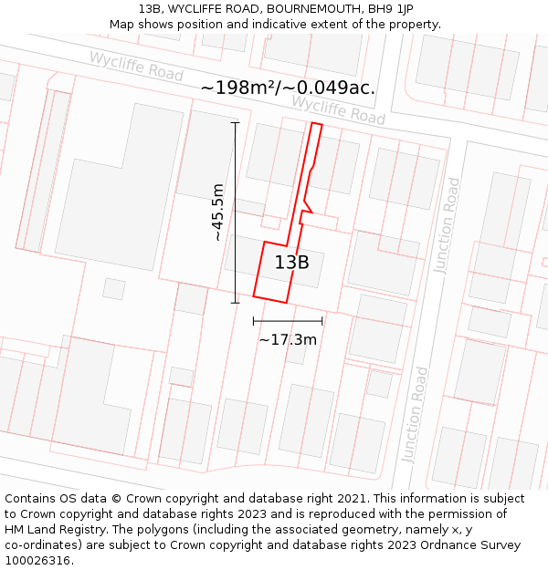 13B, WYCLIFFE ROAD, BOURNEMOUTH, BH9 1JP: Plot and title map