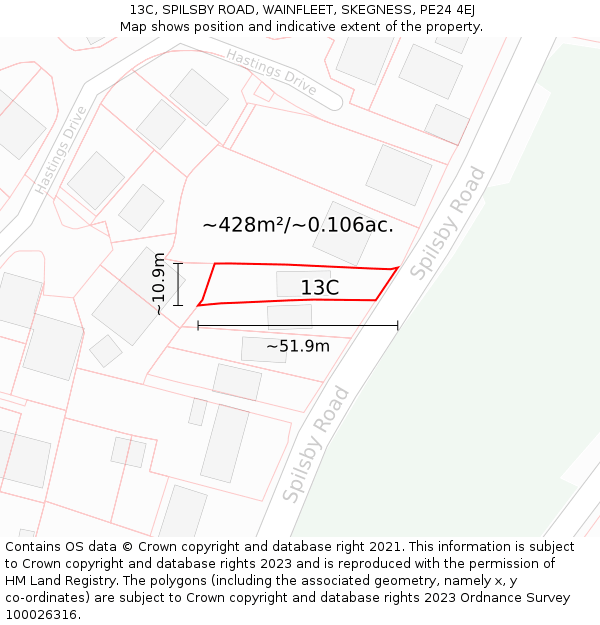 13C, SPILSBY ROAD, WAINFLEET, SKEGNESS, PE24 4EJ: Plot and title map