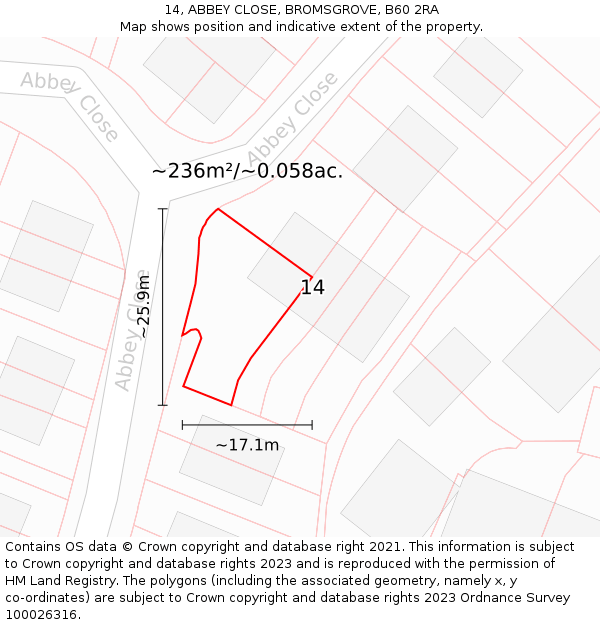 14, ABBEY CLOSE, BROMSGROVE, B60 2RA: Plot and title map