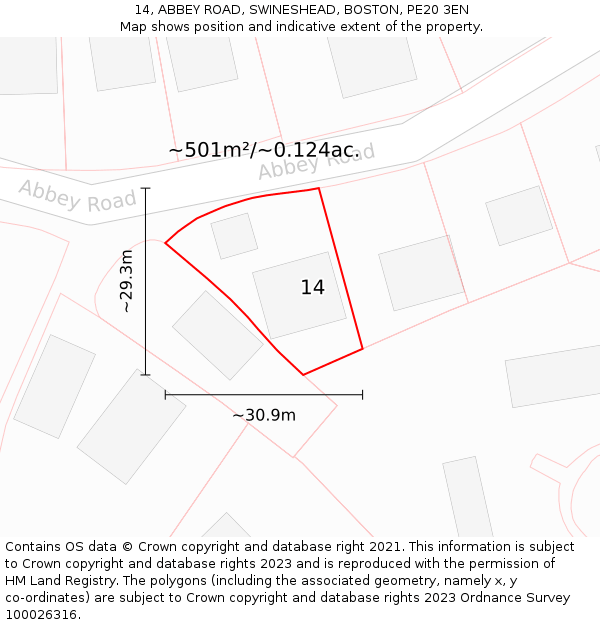 14, ABBEY ROAD, SWINESHEAD, BOSTON, PE20 3EN: Plot and title map