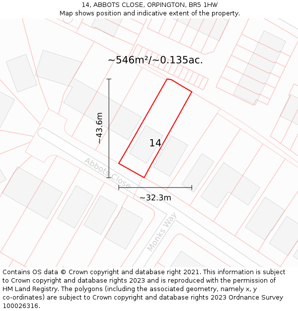 14, ABBOTS CLOSE, ORPINGTON, BR5 1HW: Plot and title map