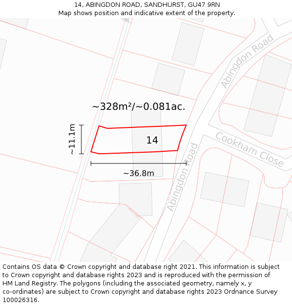 14, ABINGDON ROAD, SANDHURST, GU47 9RN: Plot and title map