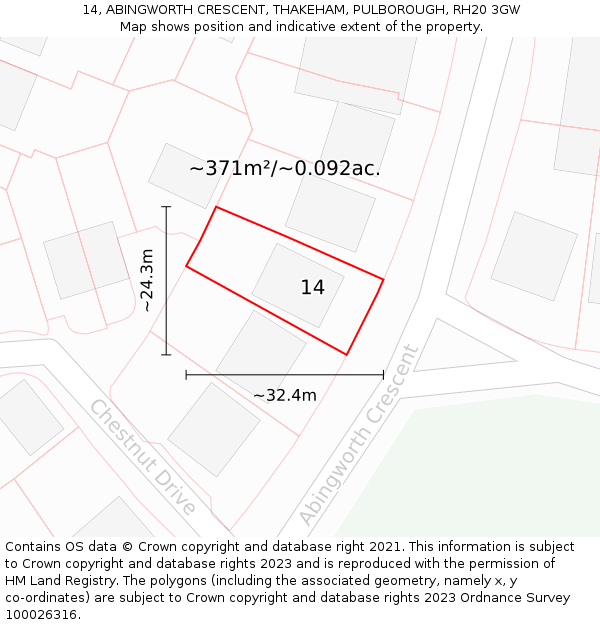 14, ABINGWORTH CRESCENT, THAKEHAM, PULBOROUGH, RH20 3GW: Plot and title map