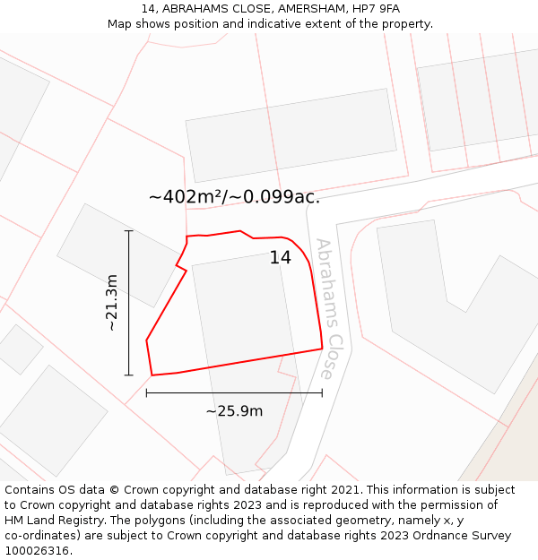 14, ABRAHAMS CLOSE, AMERSHAM, HP7 9FA: Plot and title map
