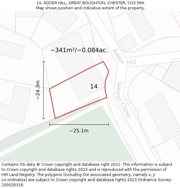 14, ADDER HILL, GREAT BOUGHTON, CHESTER, CH3 5RA: Plot and title map