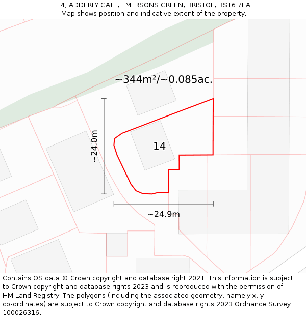 14, ADDERLY GATE, EMERSONS GREEN, BRISTOL, BS16 7EA: Plot and title map