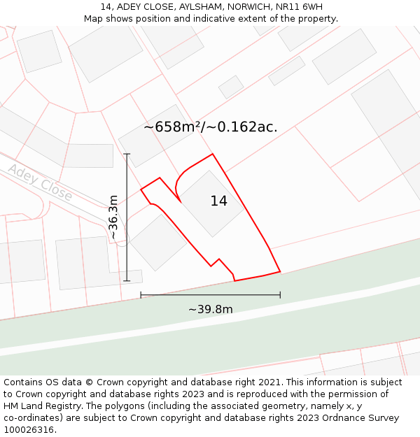 14, ADEY CLOSE, AYLSHAM, NORWICH, NR11 6WH: Plot and title map