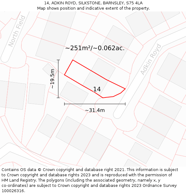 14, ADKIN ROYD, SILKSTONE, BARNSLEY, S75 4LA: Plot and title map
