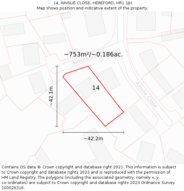 14, AINSLIE CLOSE, HEREFORD, HR1 1JH: Plot and title map