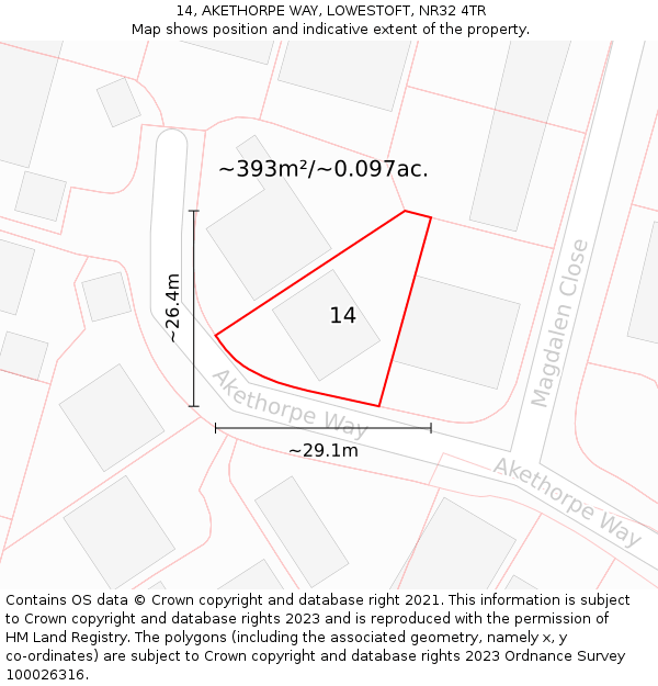 14, AKETHORPE WAY, LOWESTOFT, NR32 4TR: Plot and title map