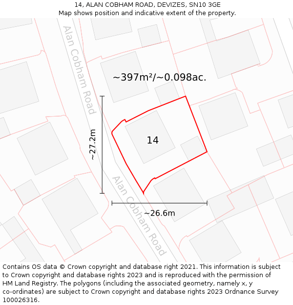 14, ALAN COBHAM ROAD, DEVIZES, SN10 3GE: Plot and title map