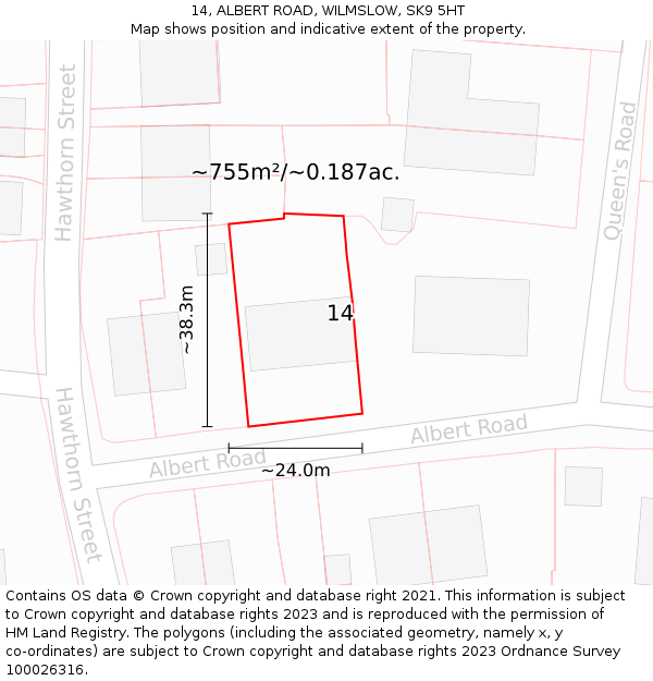14, ALBERT ROAD, WILMSLOW, SK9 5HT: Plot and title map
