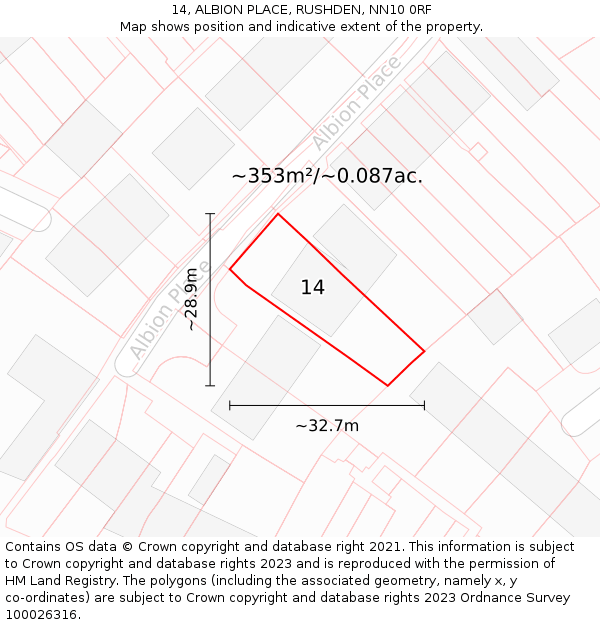14, ALBION PLACE, RUSHDEN, NN10 0RF: Plot and title map